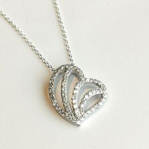 CZ Puffy Heart Pendant Necklace Sterling Silver New